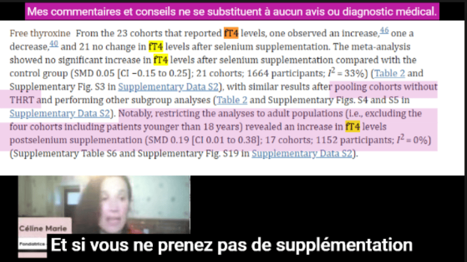 Hashimoto maladie : Pour les personnes sans supplémentation thyroïdienne, la métaétude conclut à un impact significatif de la supplémentation en sélénium.