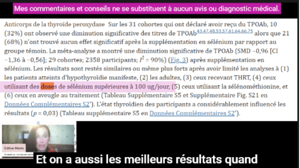 Hashimoto maladie - dose sélénium efficace en cas de thyroïdite de Hashimoto. Un supplément de plus de 100µg par jour apporte mes meilleurs résultats