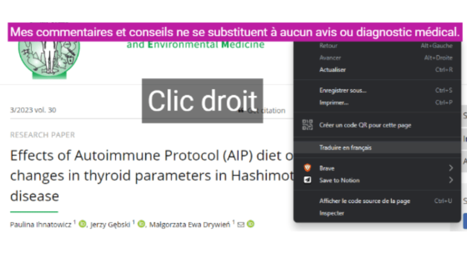 Pour lire en français une publication scientifique écrite dans une autre langue, faites un clic droit sur la publication et choisir l'option "traduire en français".