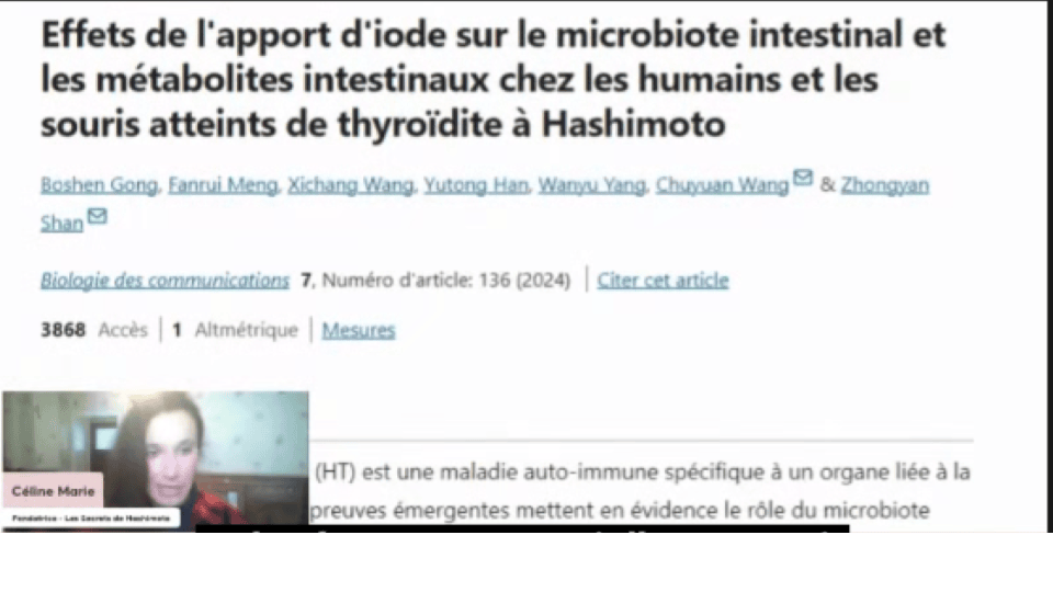 Effet de l'apport en iode sur le microbiote intestinal et les métabolites intestinaux chez les humains et les souris atteintes de thyroïdite de Hashimoto. Publication Scientifique 2024